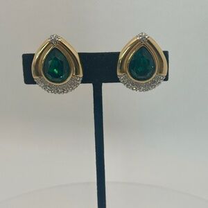 Vintage Gilt & Swarovski Crystal Chunky Teardrop Earrings by Swarovski, 1980s